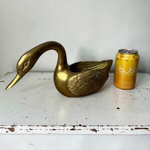 Vintage Brass Swan Planter Cachepot Large Heavy 12” Bird Decor Hollywood Regency